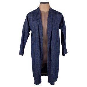 VISVIM dark blue indigo cotton linen blend kimono style denim overcoat